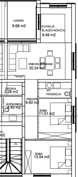Tlocrt Apartman B2, Sutomišćica, Ugljan